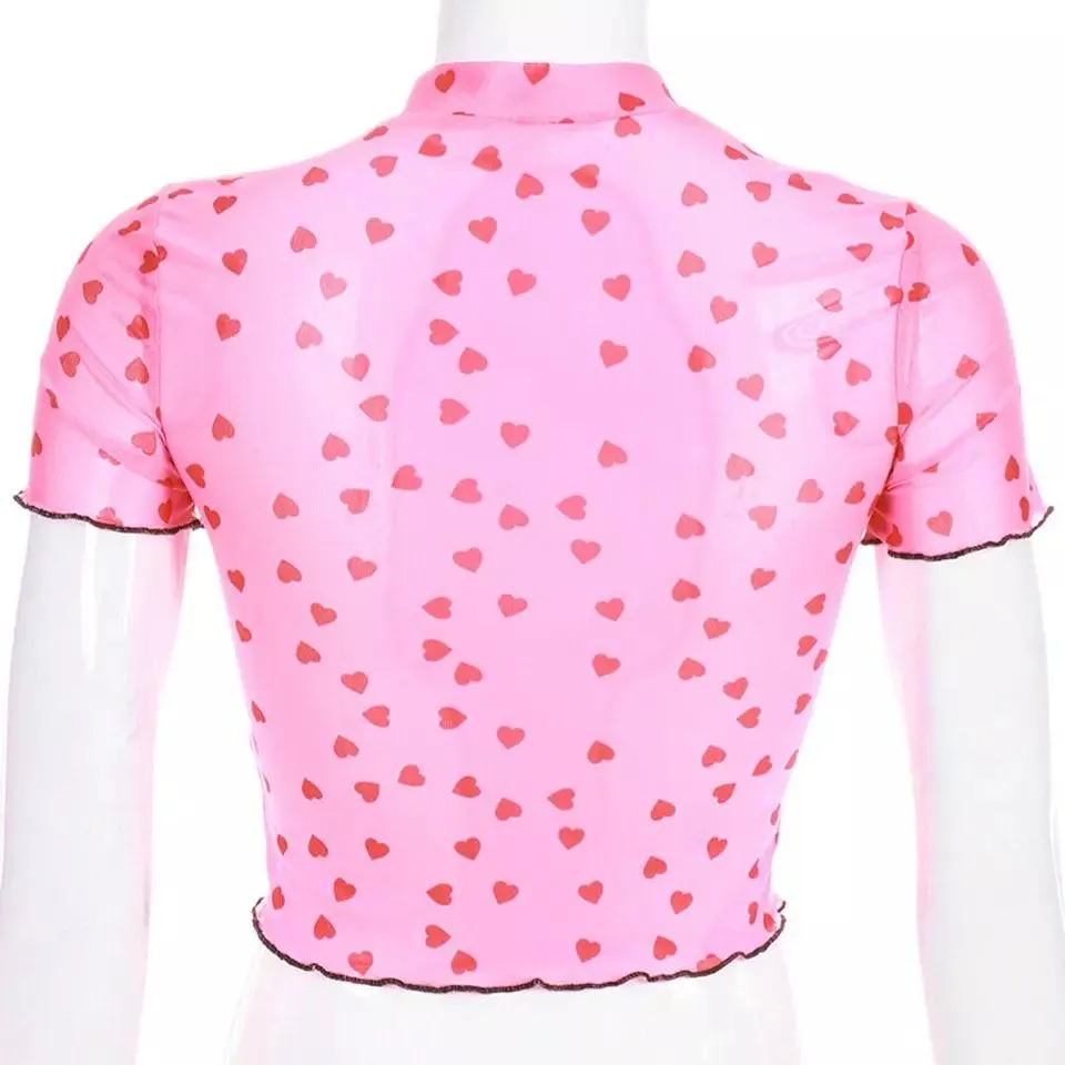 Polka Hearts Pink Crop top 💖💞