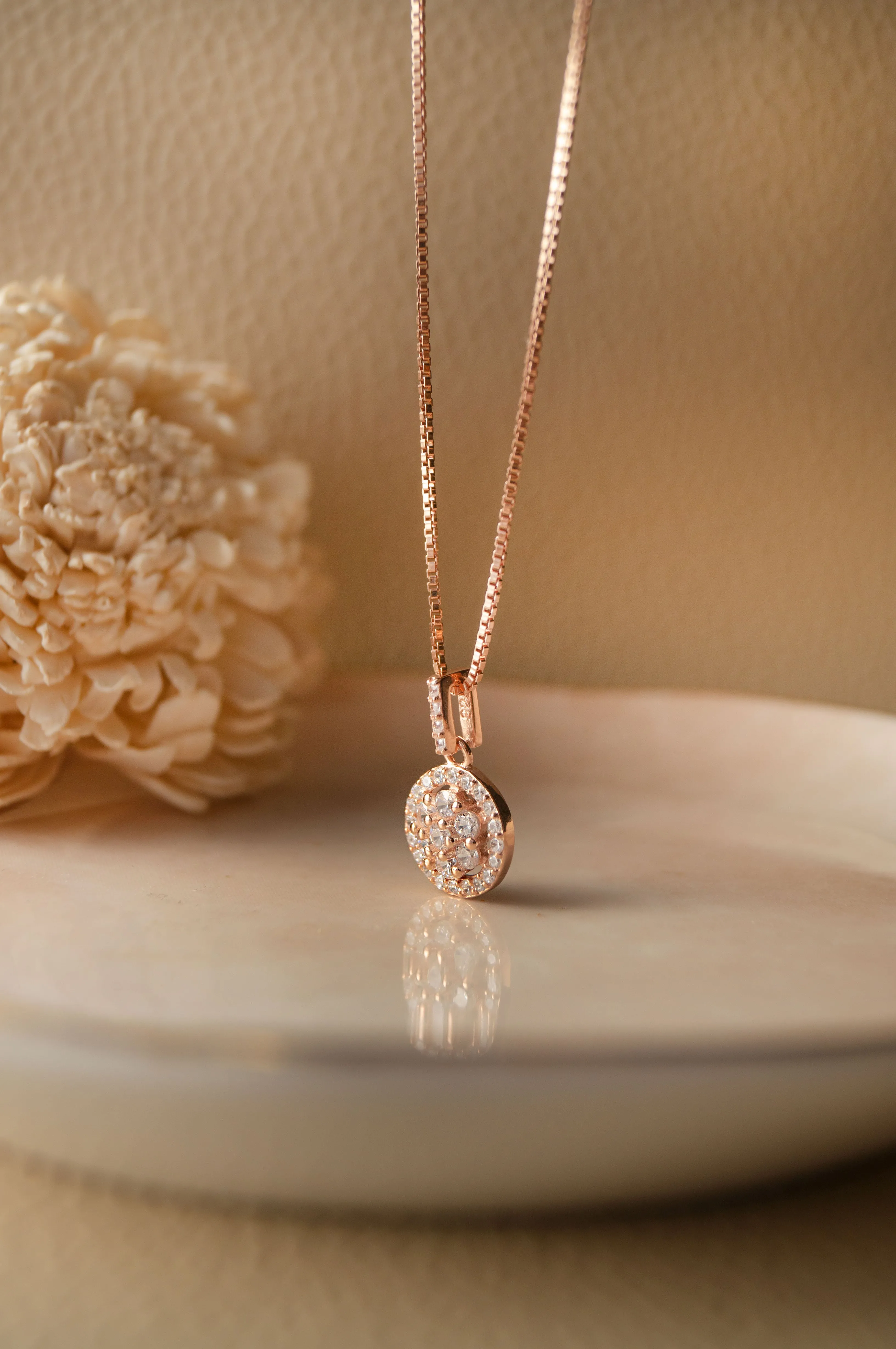 Radiant Cluster Rose Gold Plated Sterling Silver Pendant