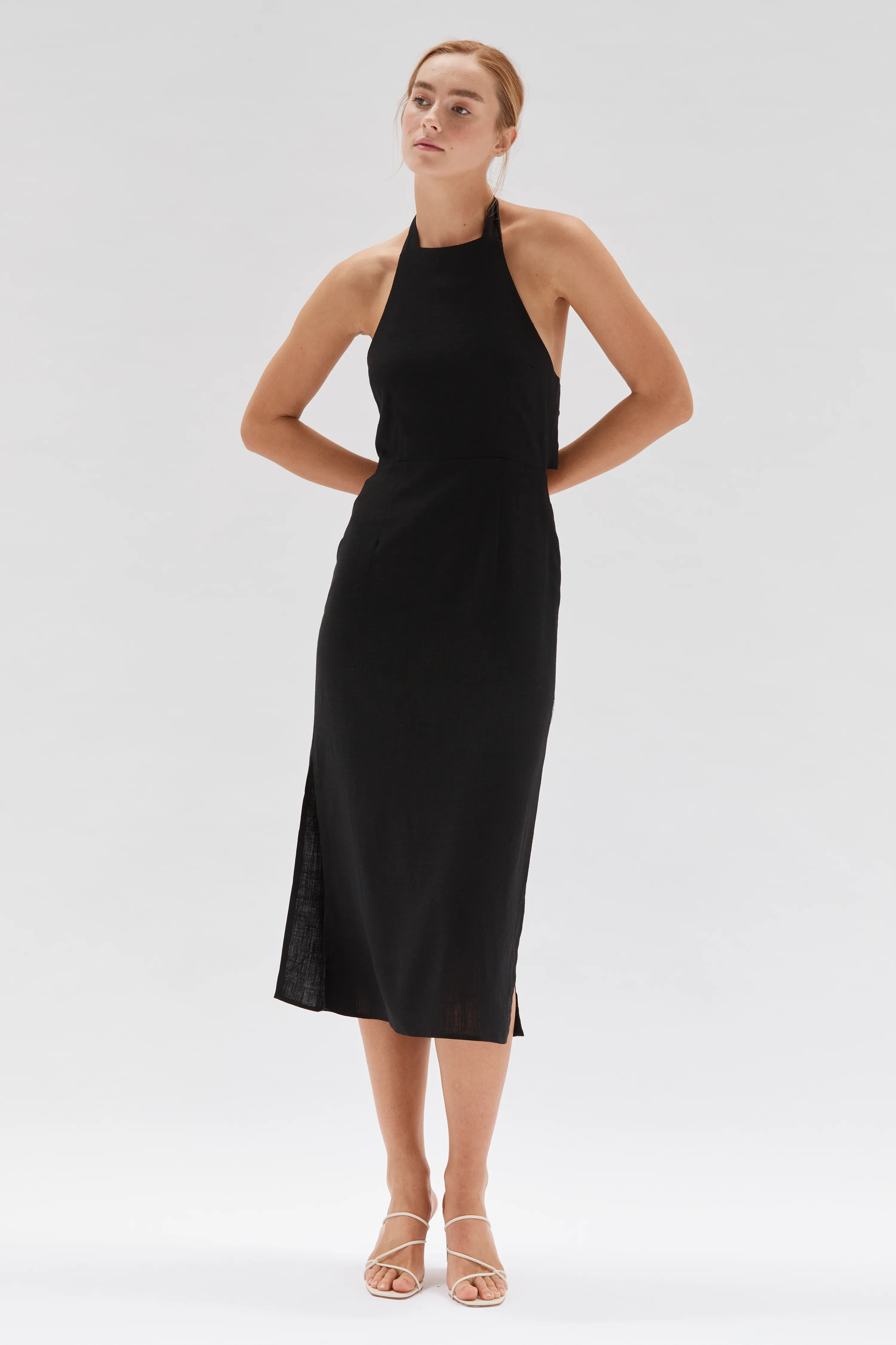 Rae Tie Back Black Midi Dress