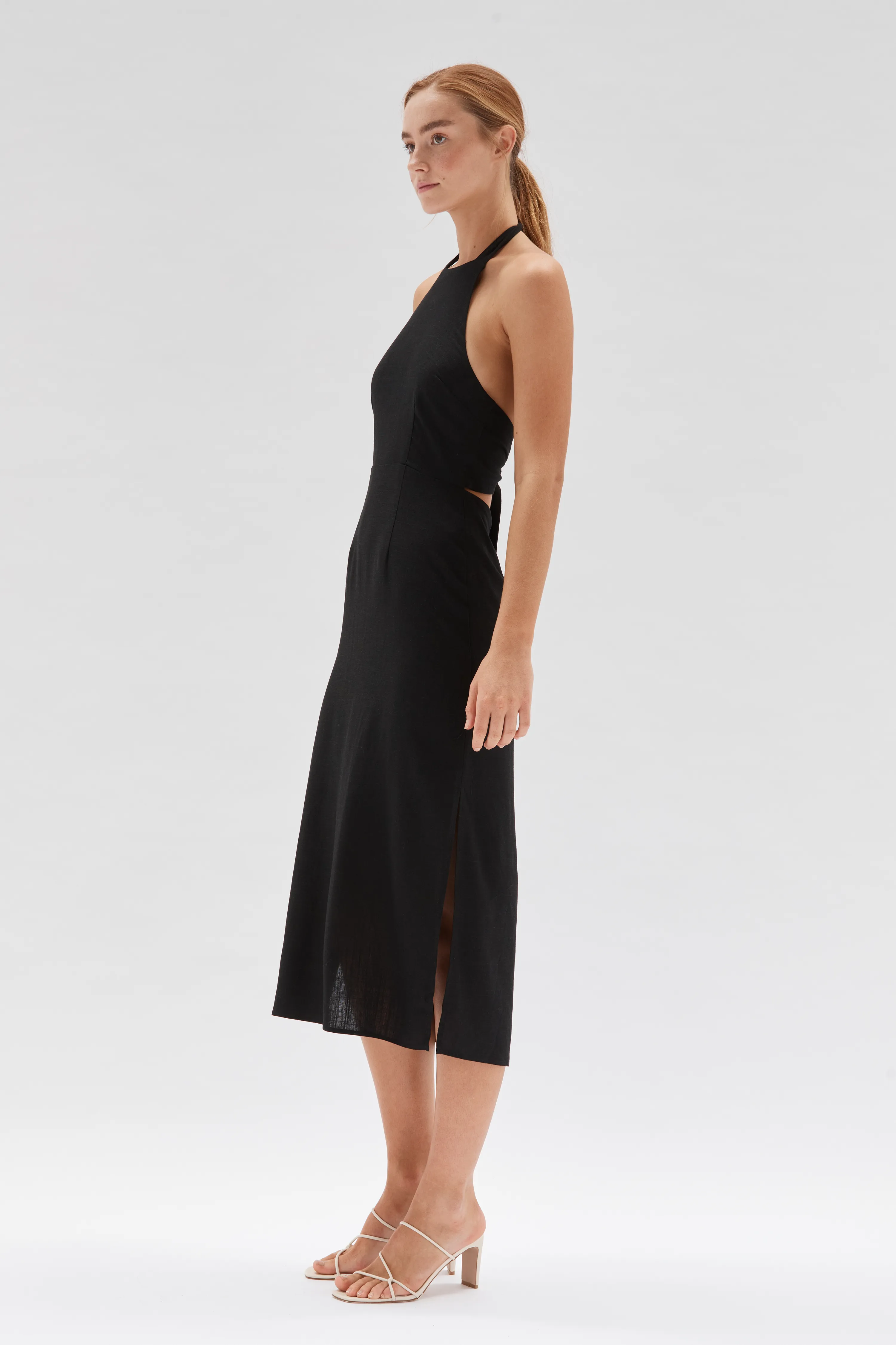 Rae Tie Back Black Midi Dress