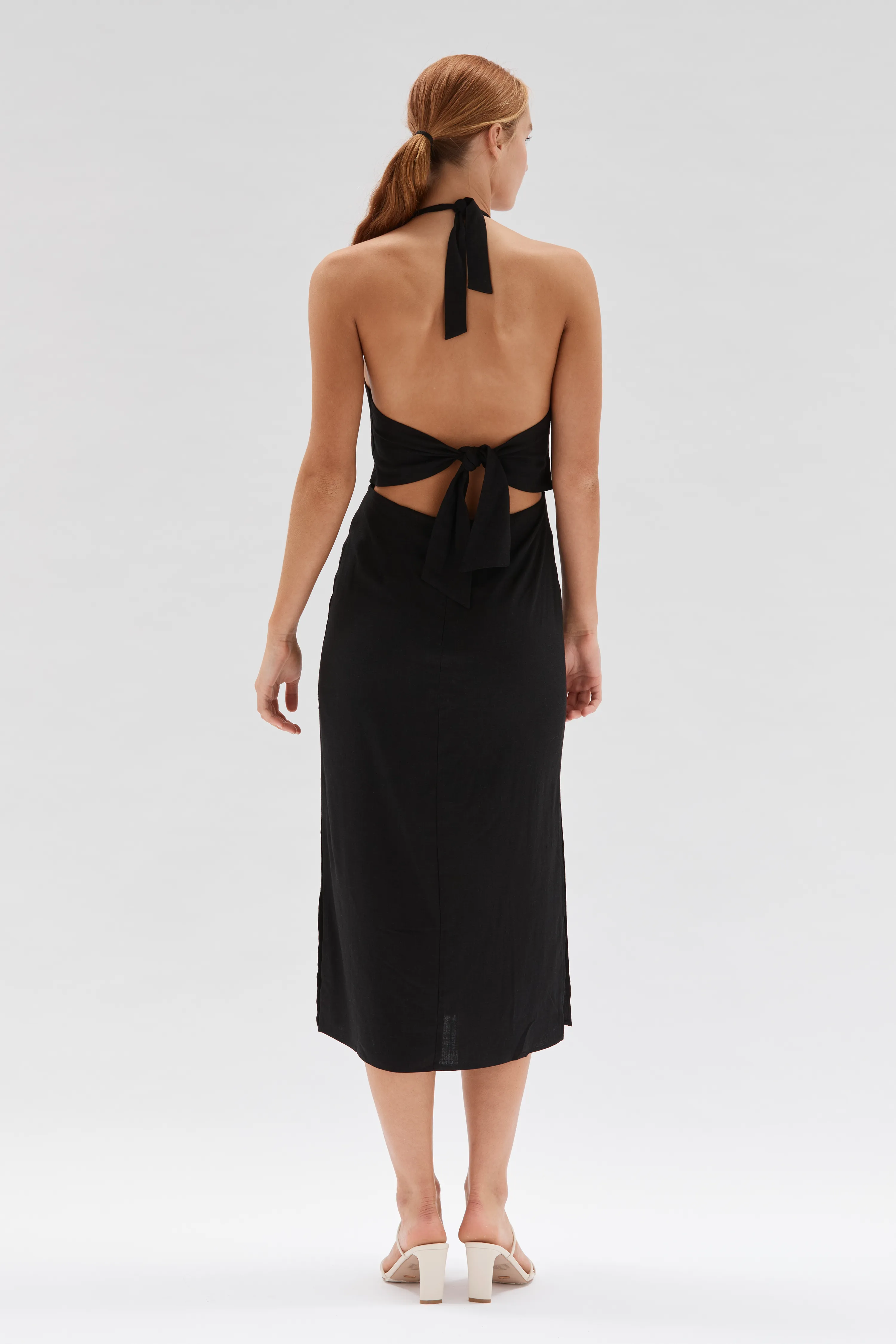 Rae Tie Back Black Midi Dress