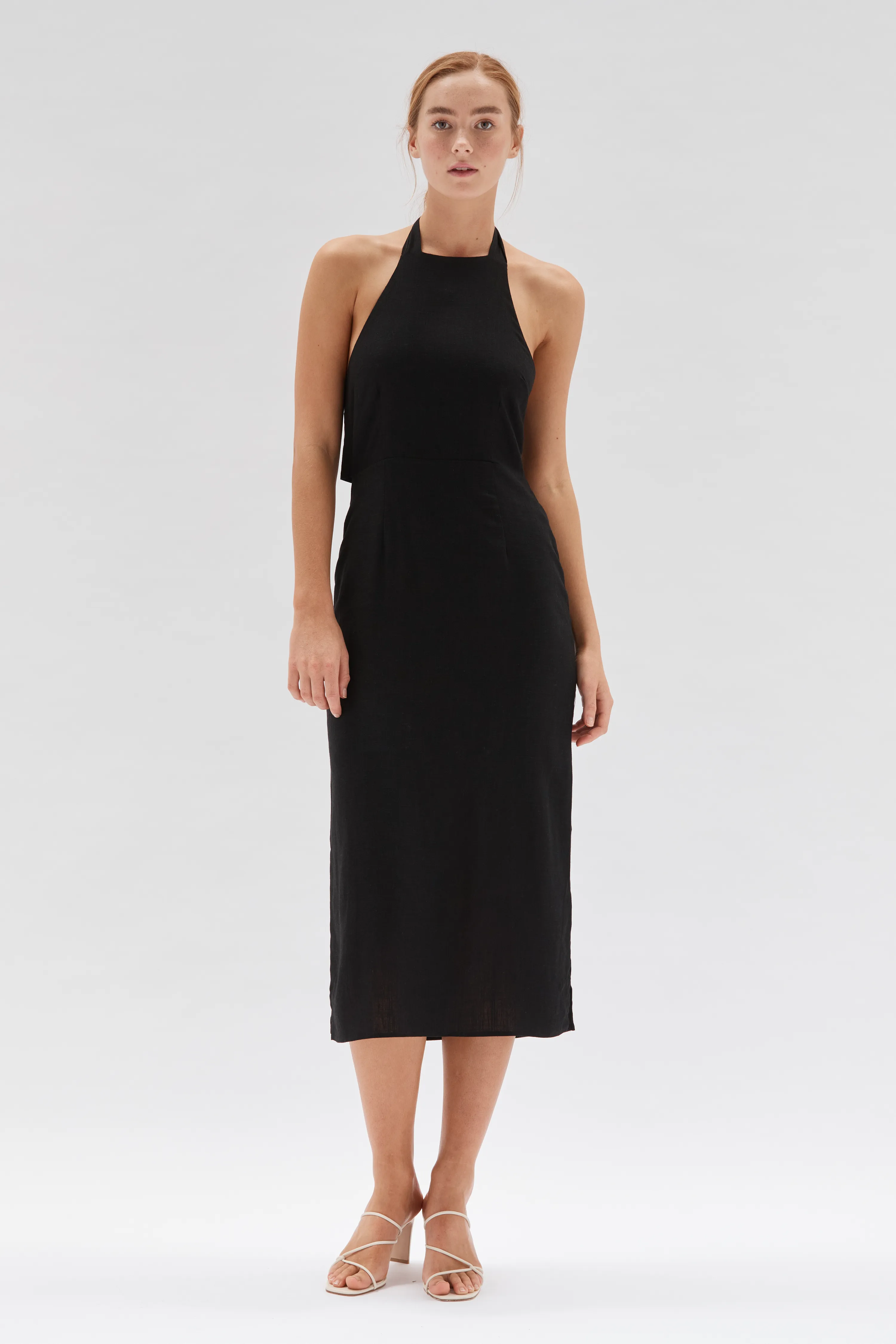 Rae Tie Back Black Midi Dress