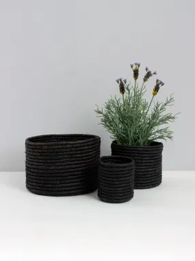 Raffia Storage Pots, Black