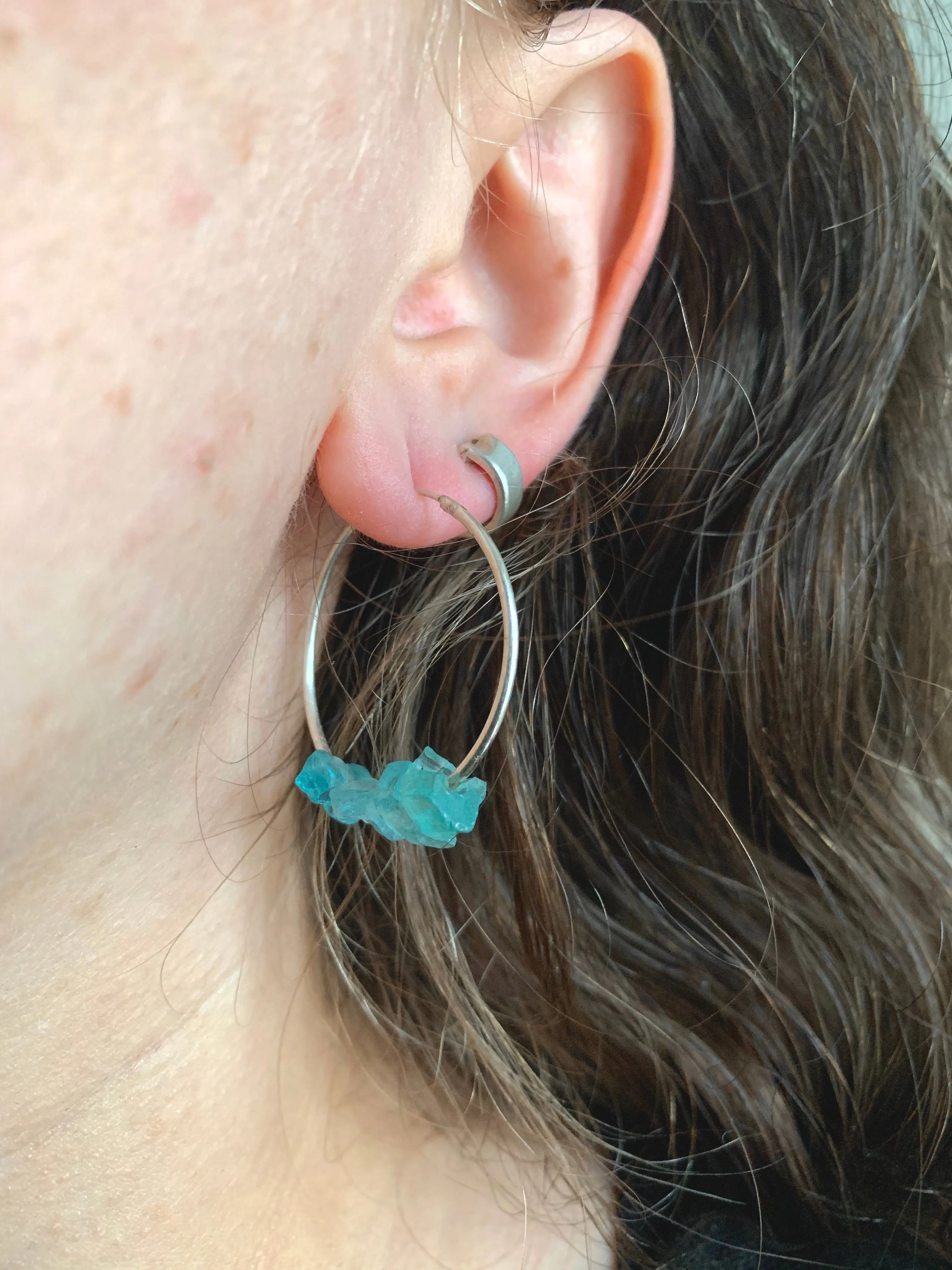 Raw Light Blue Apatite Hoop Earrings