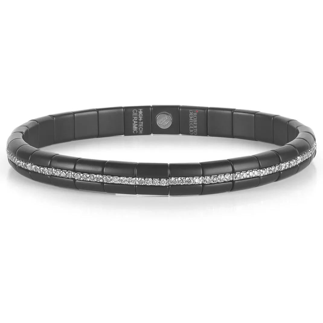 Roberto Demeglio Pura Matte Black Ceramic Elastic Bracelet Eternity Single Row Diamonds