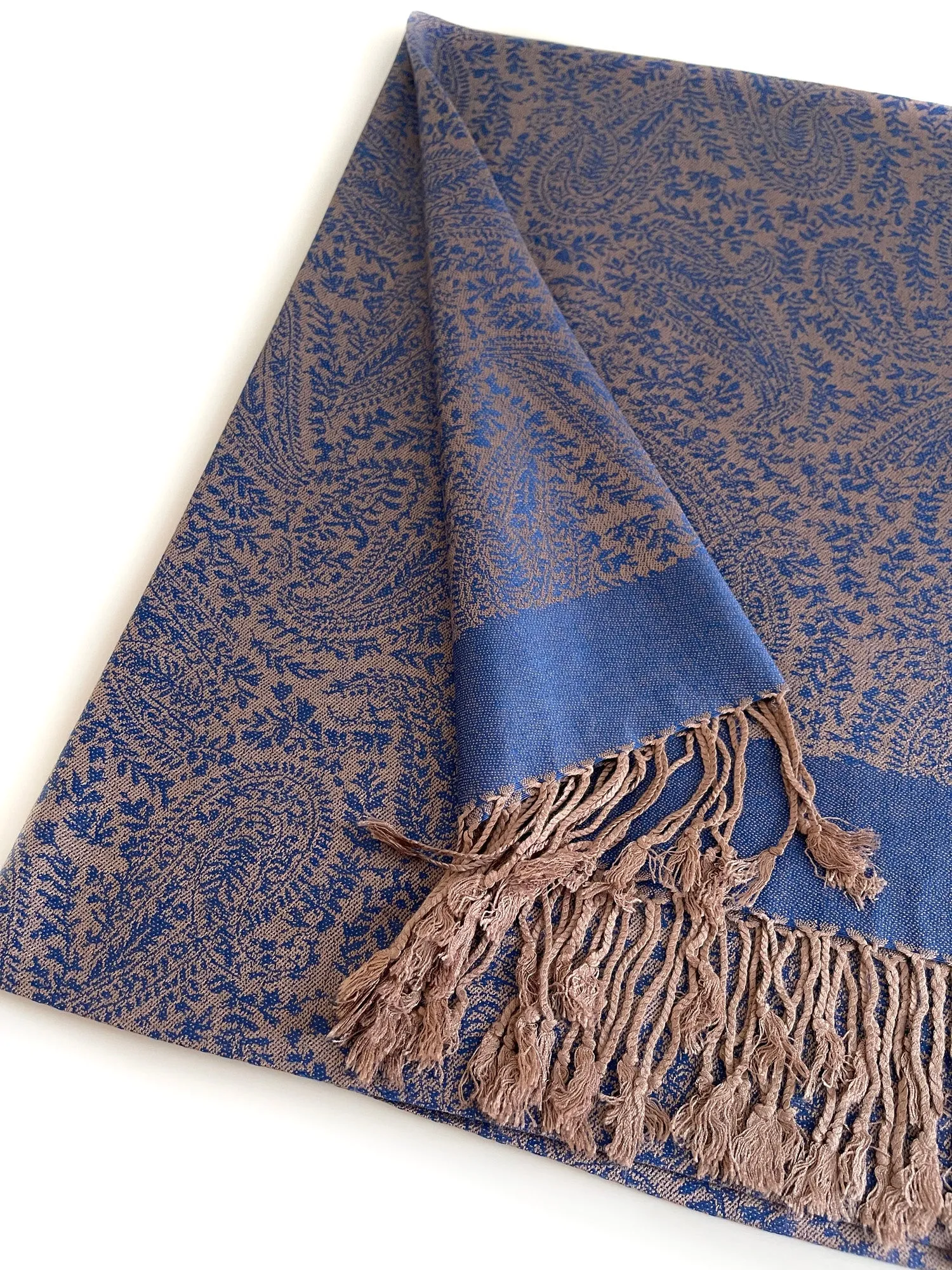 ROYAL BLUE PAISLEY PRINT REVERSIBLE PASHMINA SHAWL SCARF