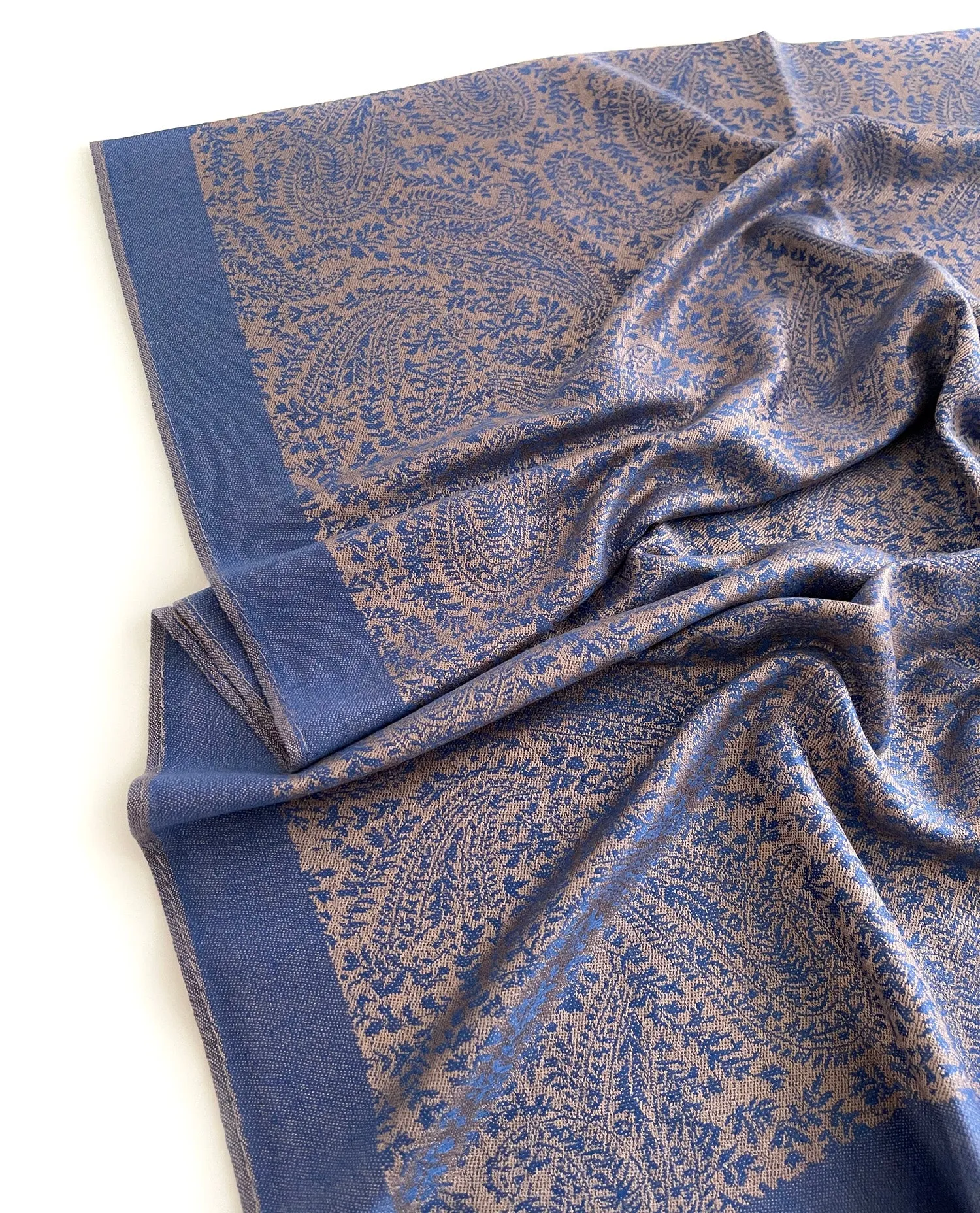 ROYAL BLUE PAISLEY PRINT REVERSIBLE PASHMINA SHAWL SCARF