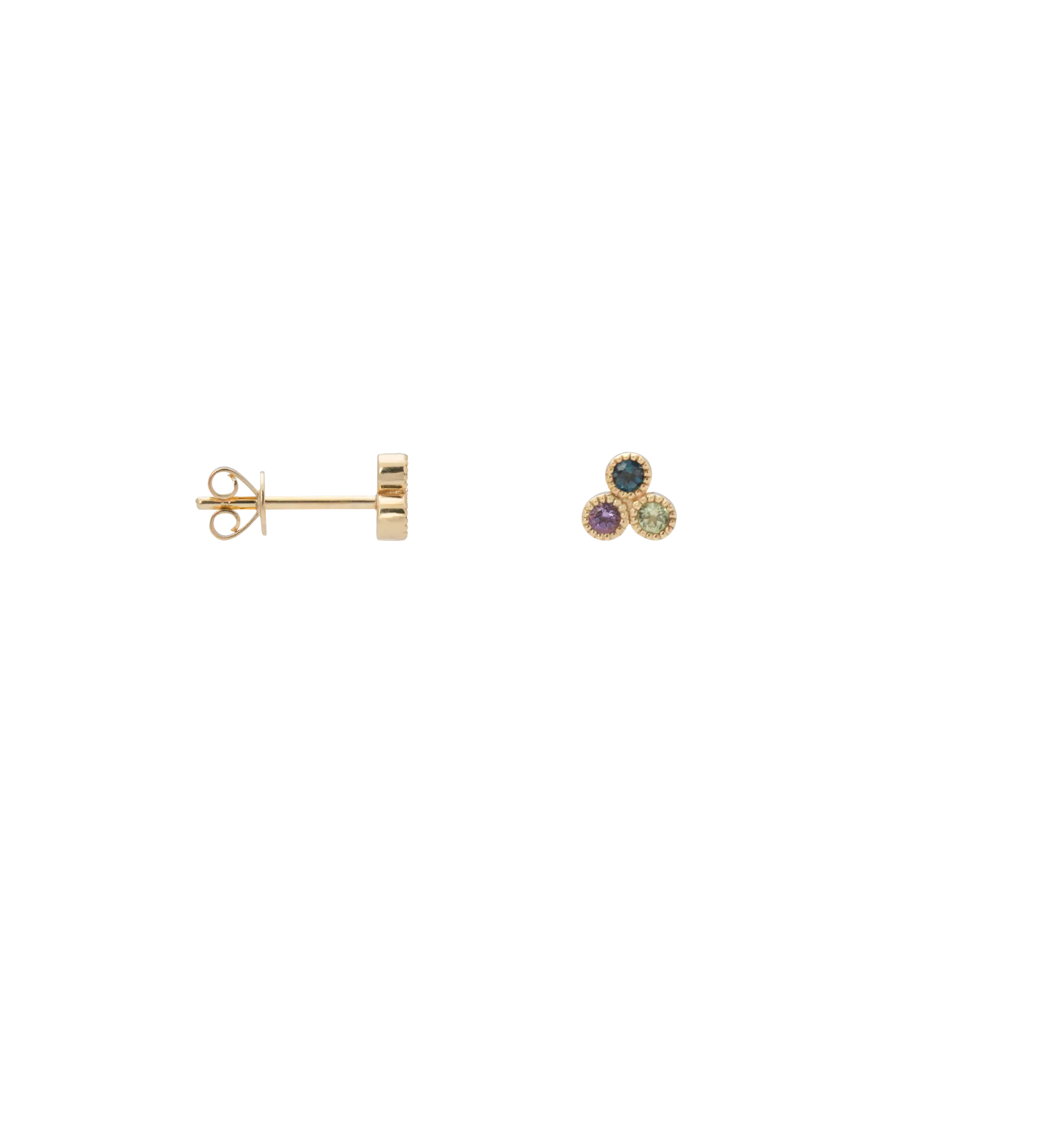 Single Rainbow Trio Stud Earring 14K