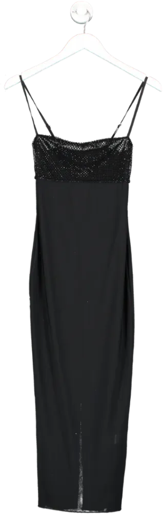 SLA the label Black Strappy Mesh Embellished Bodycon Dress UK XS