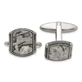 Stainless Steel Antiqued and Polished Jasper Cuff Links