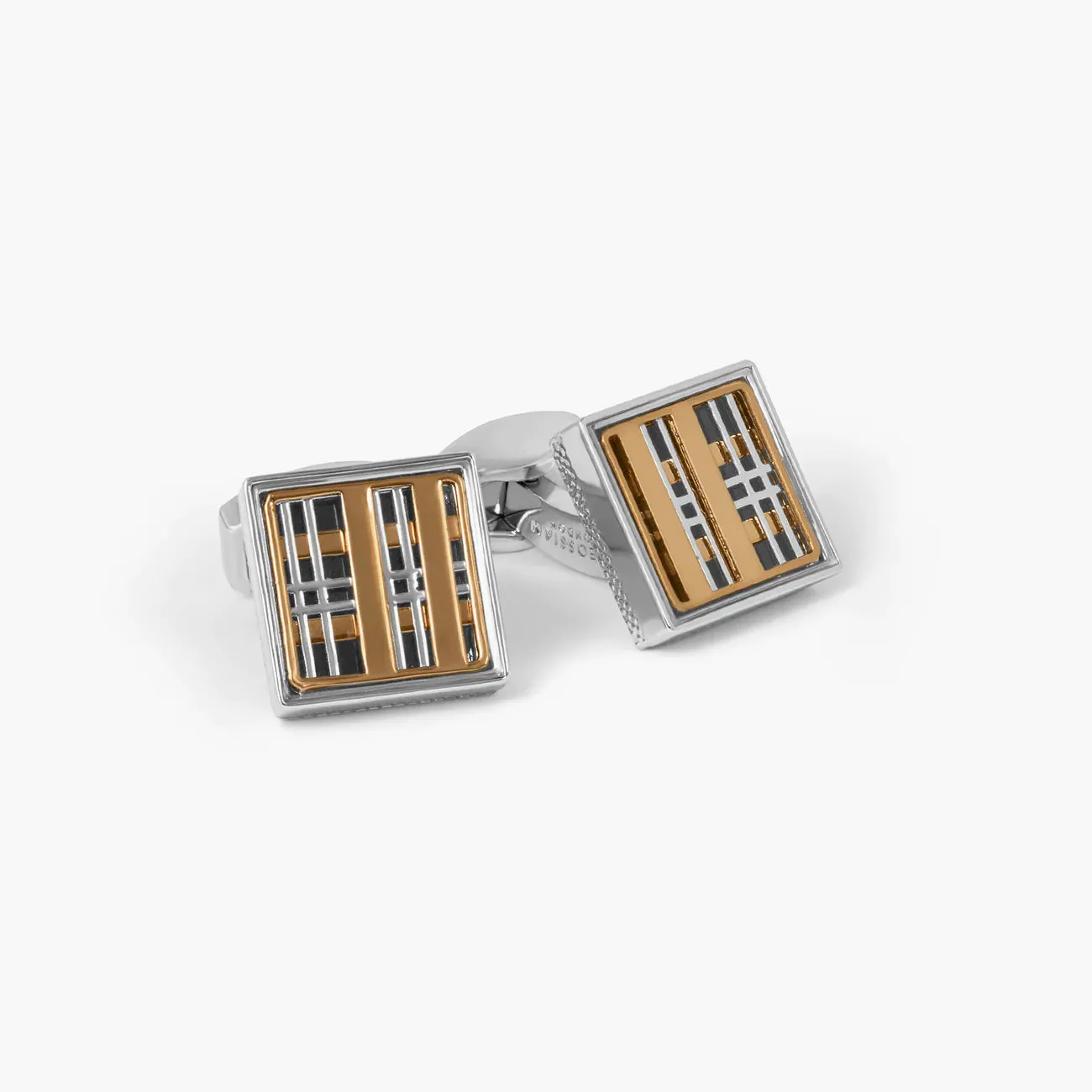 Tateossian Prince Of Wales Tweed Cufflinks In Rose Gold & Palladium Plated