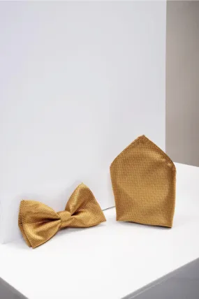 TB17 - Birdseye Print Bow Tie and Pocket Square Set In Gold