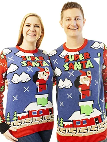 Ugly Christmas Party Sweater Unisex - Super Santa -Small Super Santa Blue