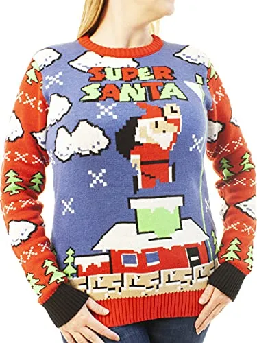 Ugly Christmas Party Sweater Unisex - Super Santa -Small Super Santa Blue