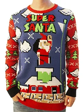 Ugly Christmas Party Sweater Unisex - Super Santa -Small Super Santa Blue