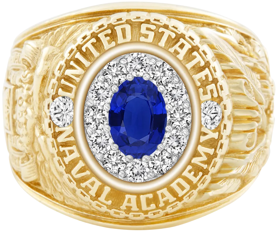 USNA Class Ring Mod™ with Blue Sapphire Centerpiece and Diamond Dividers