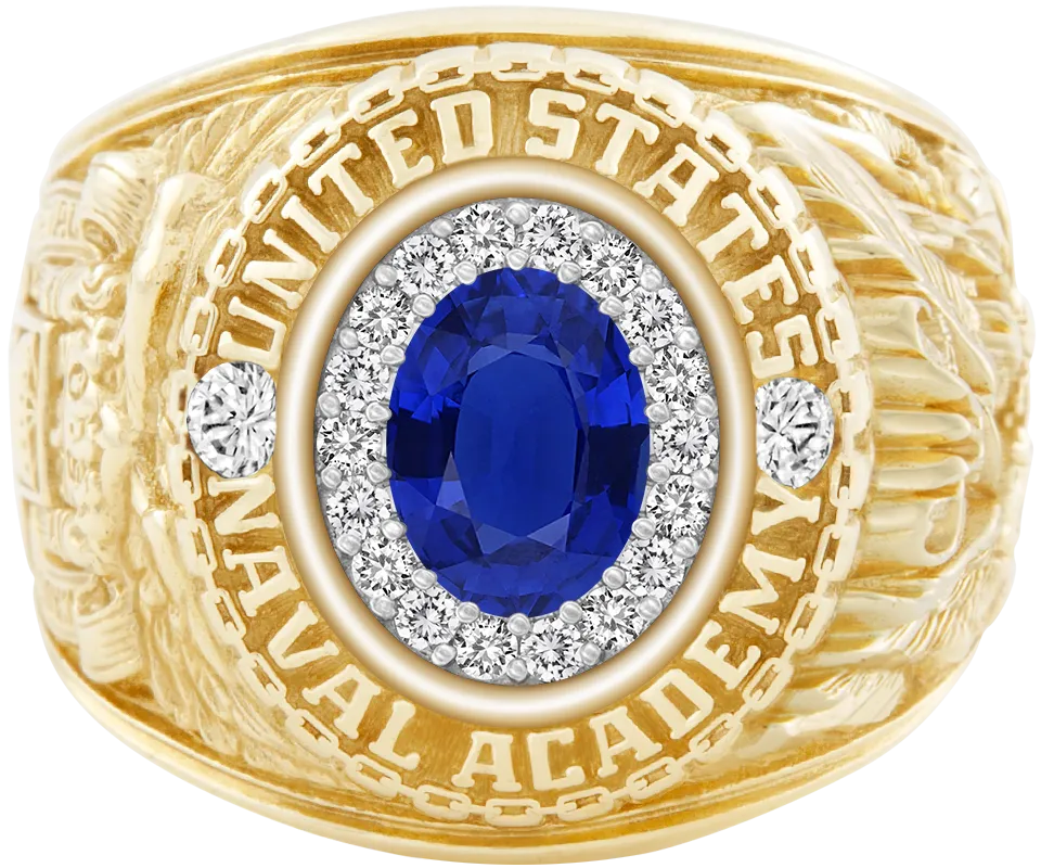 USNA Class Ring Mod™ with Blue Sapphire Centerpiece and Diamond Dividers