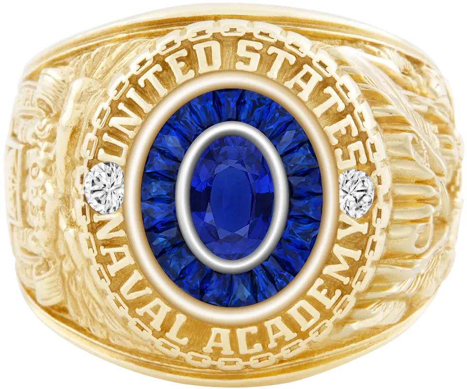 USNA Class Ring Mod™ with Blue Sapphire Centerpiece and Diamond Dividers