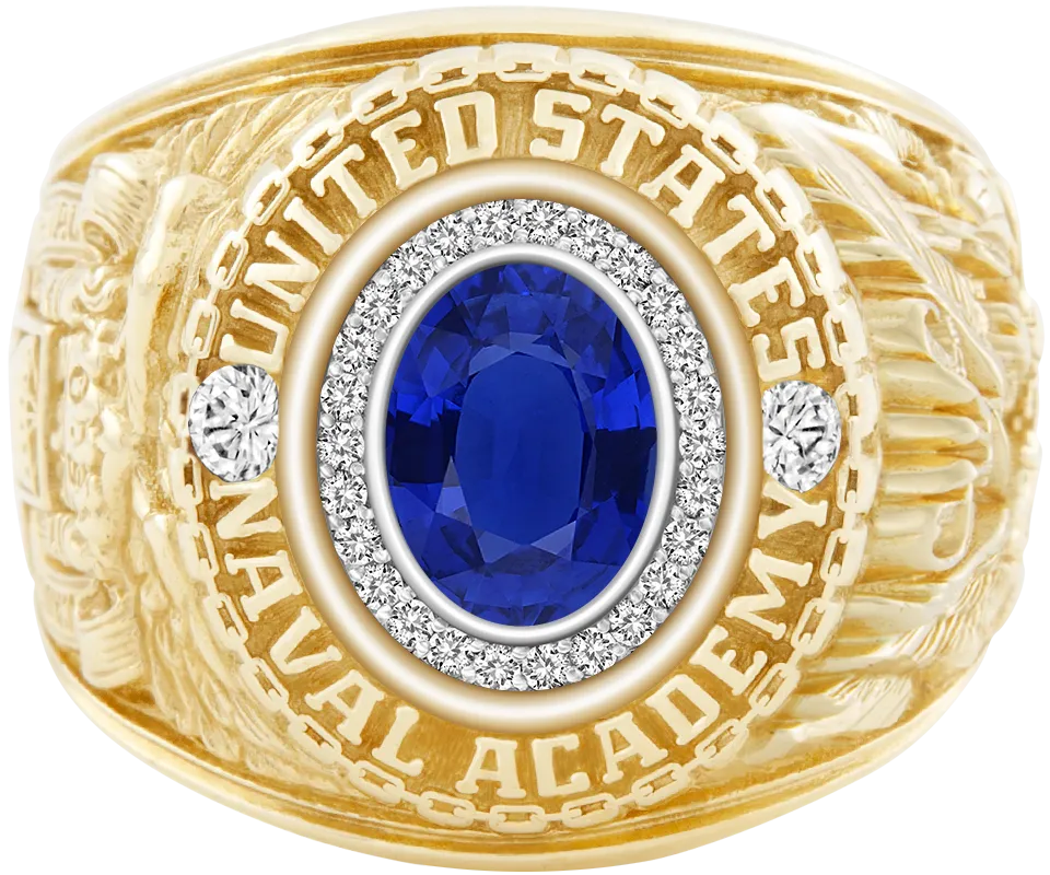 USNA Class Ring Mod™ with Blue Sapphire Centerpiece and Diamond Dividers