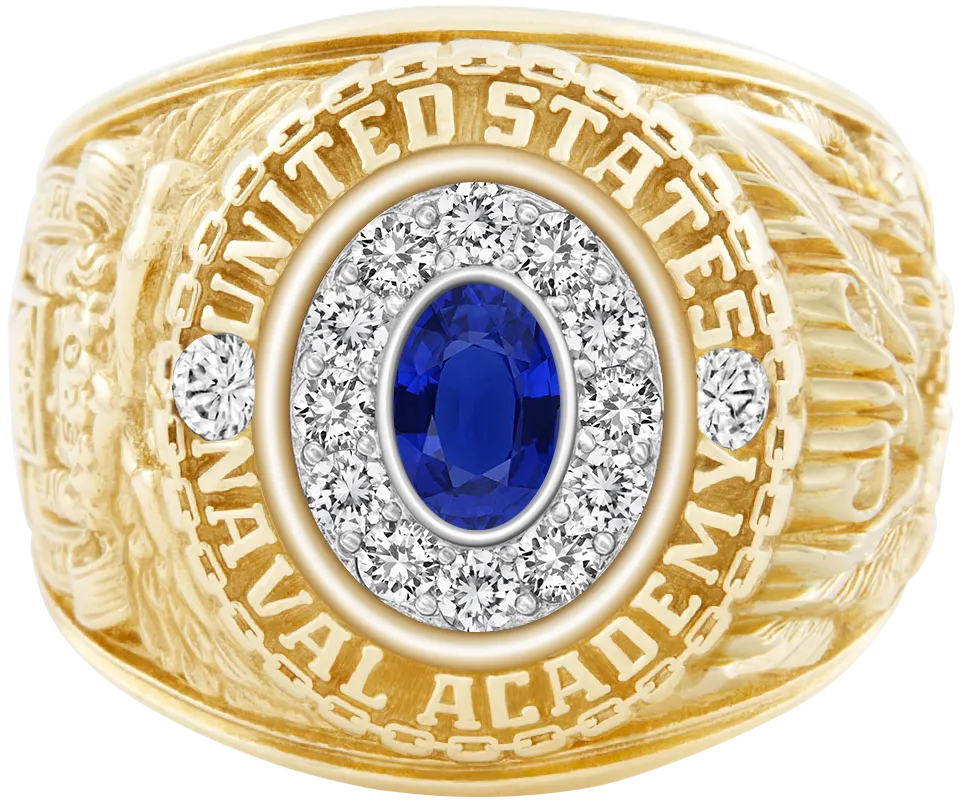 USNA Class Ring Mod™ with Blue Sapphire Centerpiece and Diamond Dividers