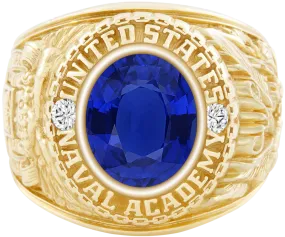 USNA Class Ring Mod™ with Blue Sapphire Centerpiece and Diamond Dividers