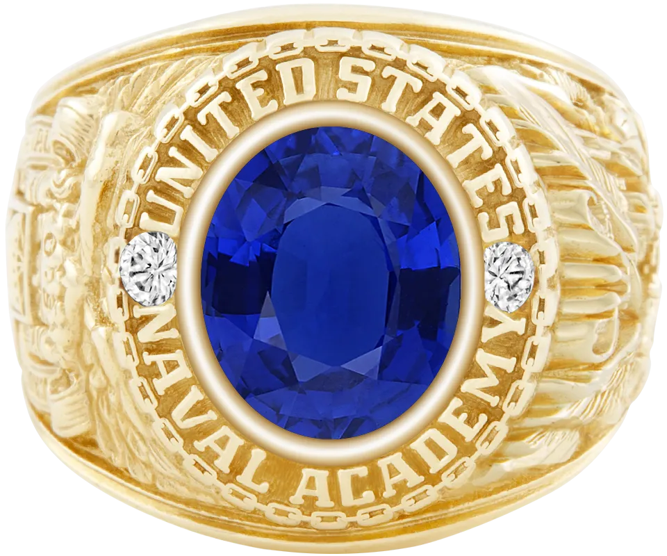 USNA Class Ring Mod™ with Blue Sapphire Centerpiece and Diamond Dividers