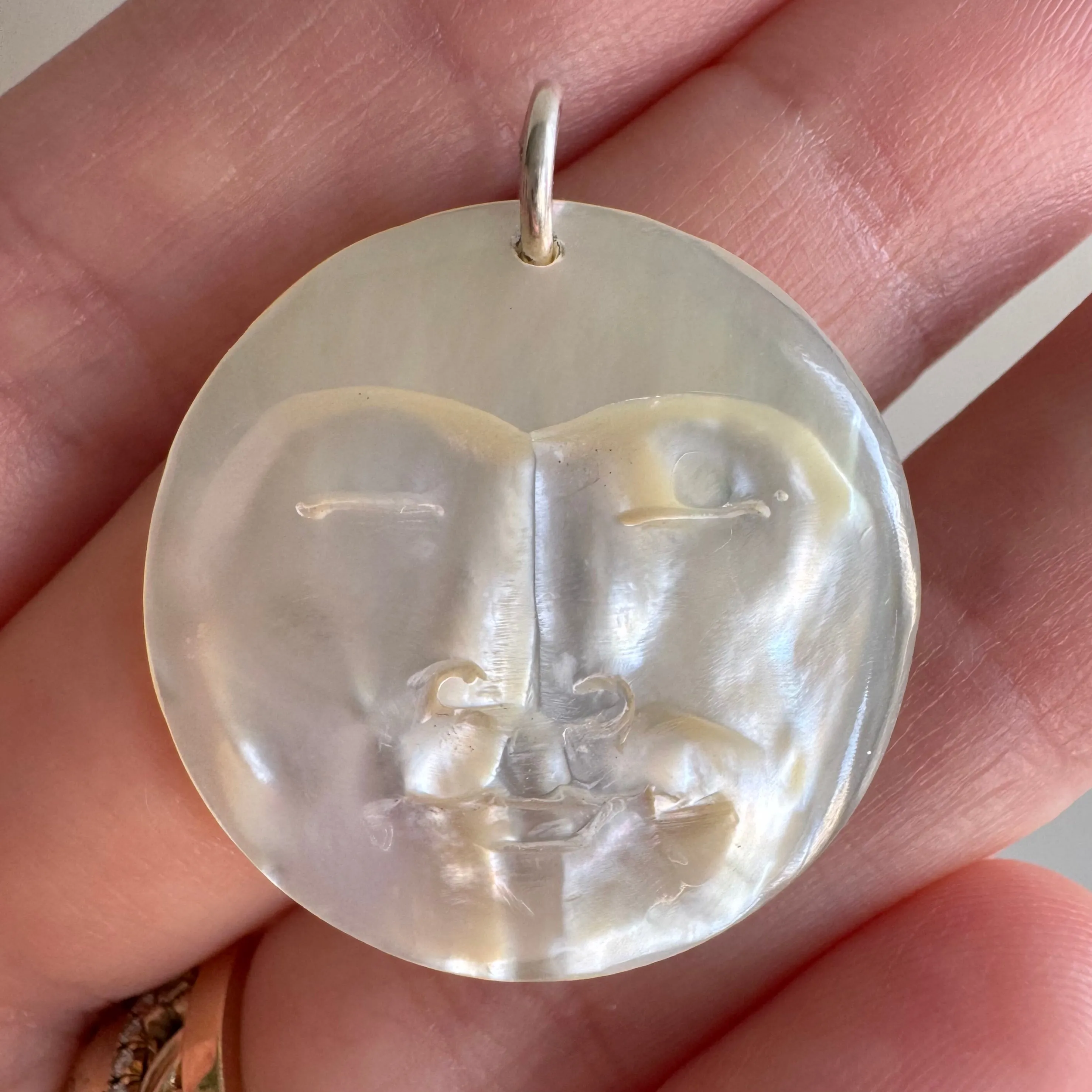 V I N T A G E // 1970s moon / carved mother of pearl moon with sterling silver bail / a pendant