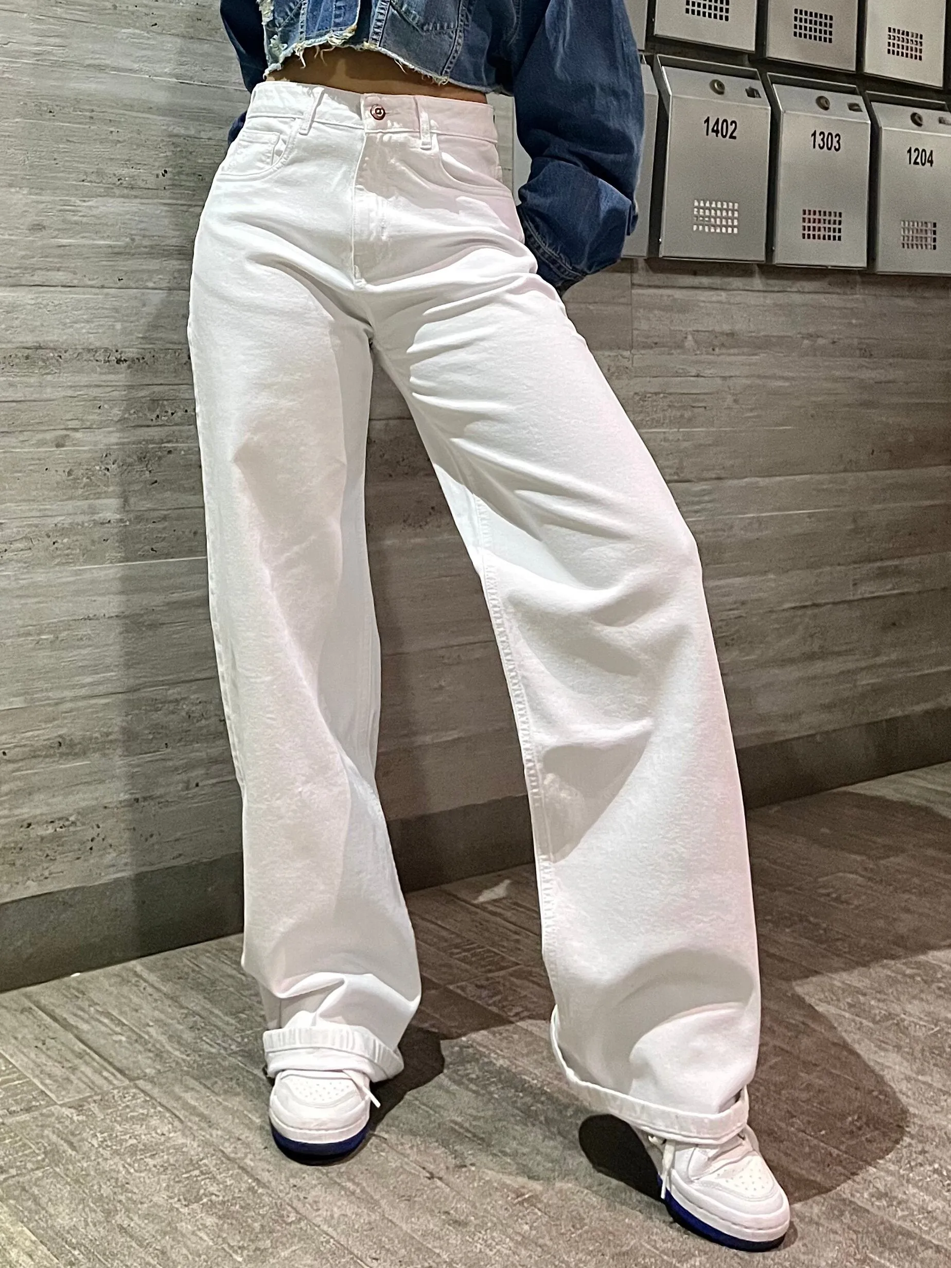 White Wide Leg High Rise Jeans