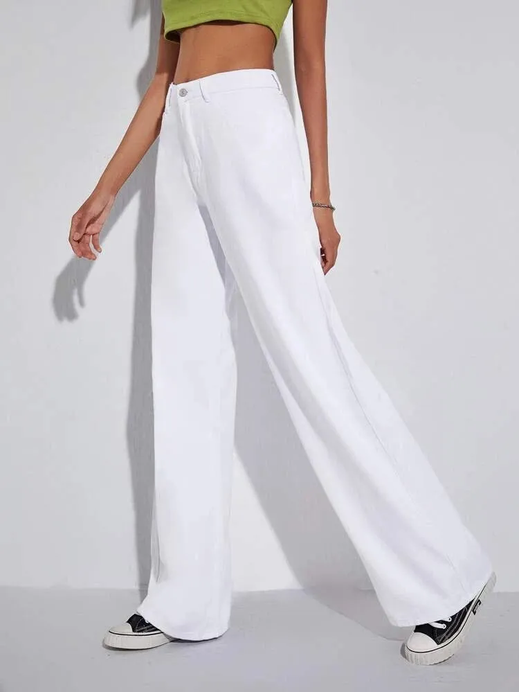 White Wide Leg High Rise Jeans