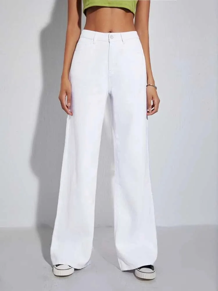 White Wide Leg High Rise Jeans