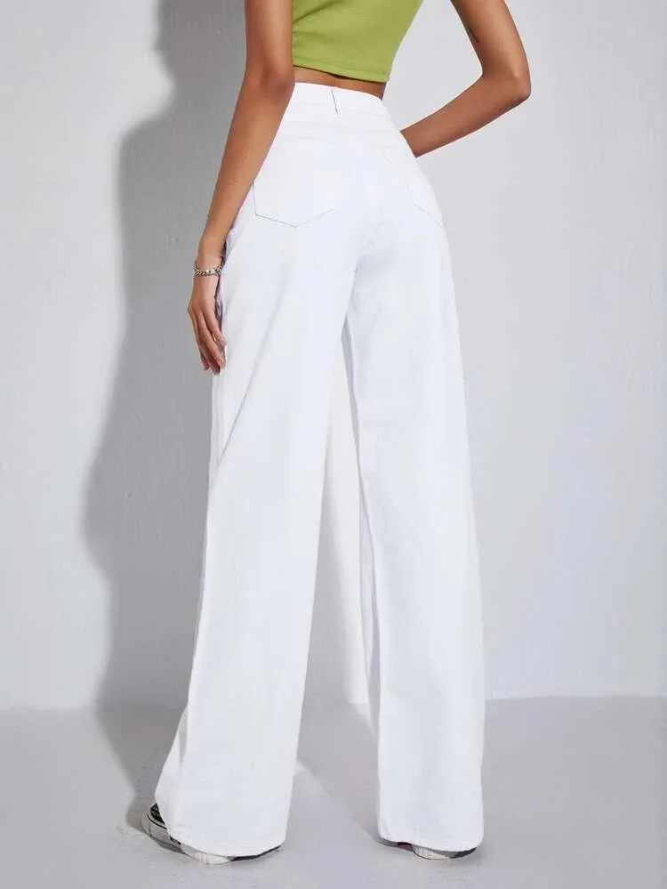 White Wide Leg High Rise Jeans